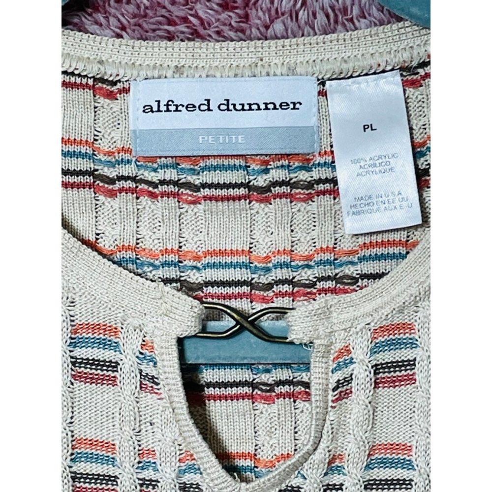 Women's Alfred Dunner Petite Crew Neck Sweater Beige Multicolor PL - Picture 3 of 7